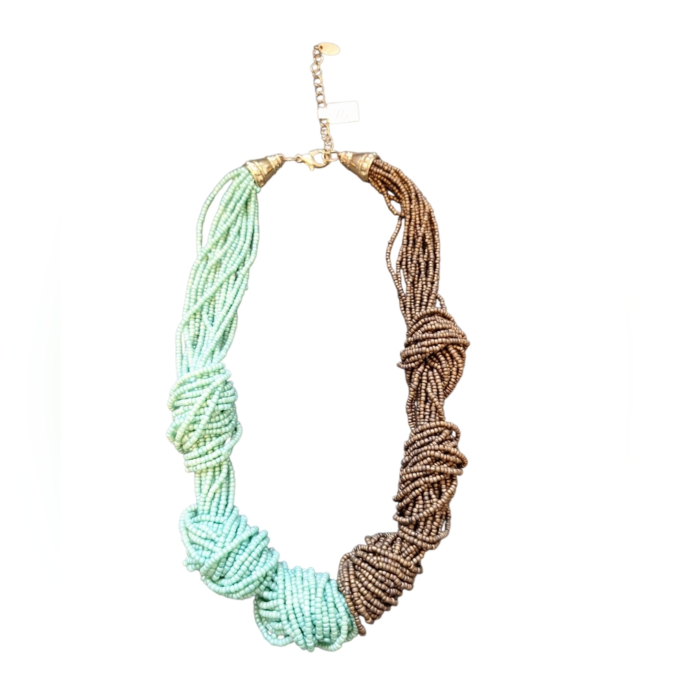 Green and Brown Beaded Necklace with Intricate Design